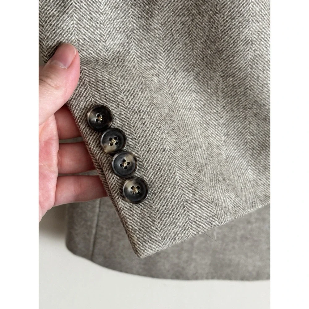 J Hillburn Double Vent Blazer Jacket Wool 44 XL Beige Brown Preppy‎ Wedding Prom